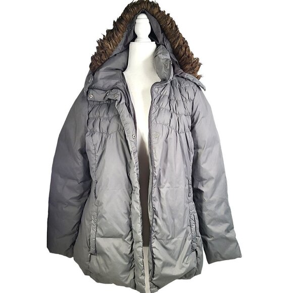 Nine West Army Olive Green Puffer Fur Detachable Hood Down Feather Parka Jacket - Picture 1 of 10